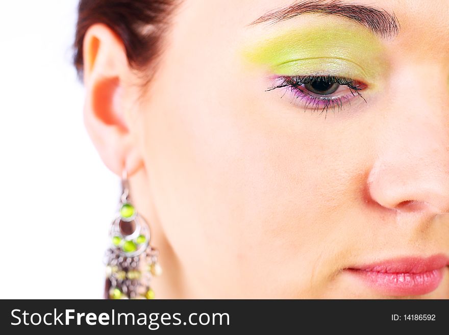 Multicolored make-up. Portrait of young beautiful woman.
