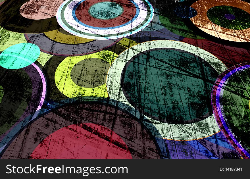 Grunge circles on the wall, abstract background