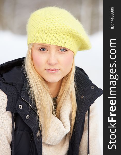 Close Up Of Teenage Girl In Snowy Landscape