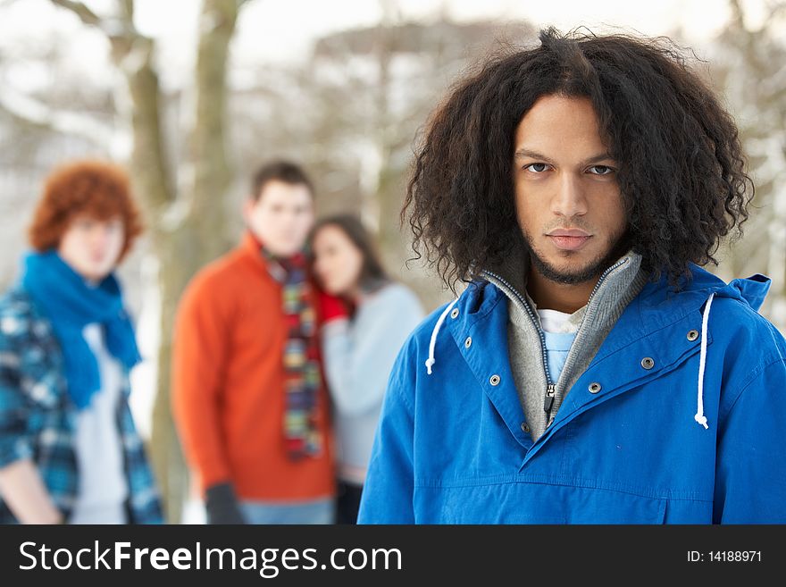 Teenage Friends Having Fun In Snowy Landscape