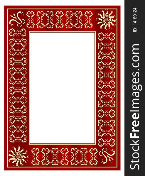 Golden frame on red background. Golden frame on red background