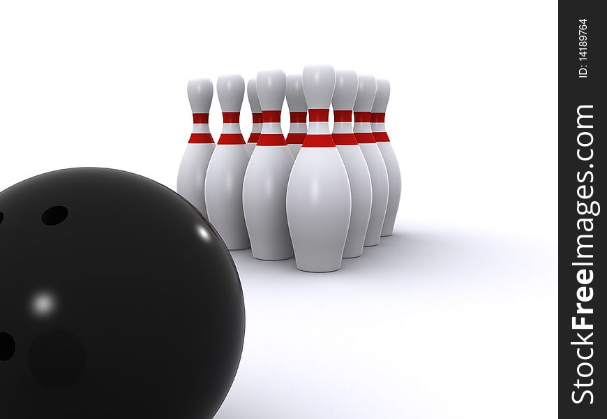 Bowling pins and ball isolated on a white background