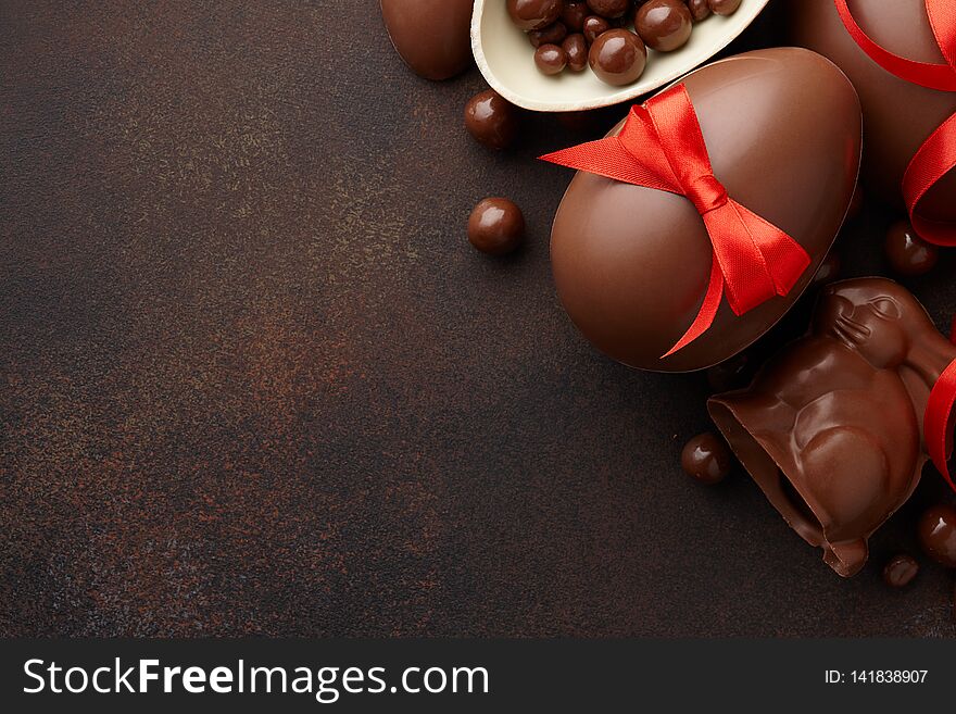 Easter composition with chocolate eggs and bunny