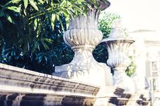 Old Baroque Fence With Stone Plant Pots In Catania, Sicily, Italy Royalty Free Stock Image