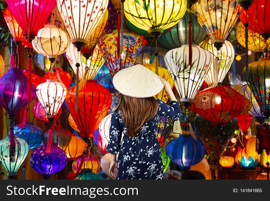Woman tourist is sightseeing and travel in Hoi An