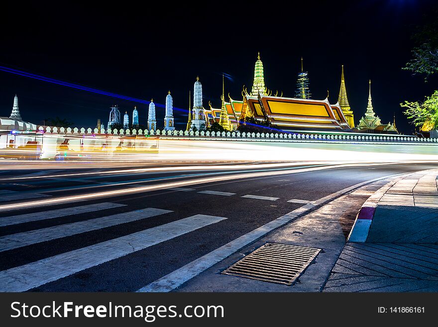 WAT PHRA SI RATTANA SATSADARAM. OR WAT PHRA KAEW temple of Emerald Buddha in Bangkok, The best of tourism in Thailand. at night