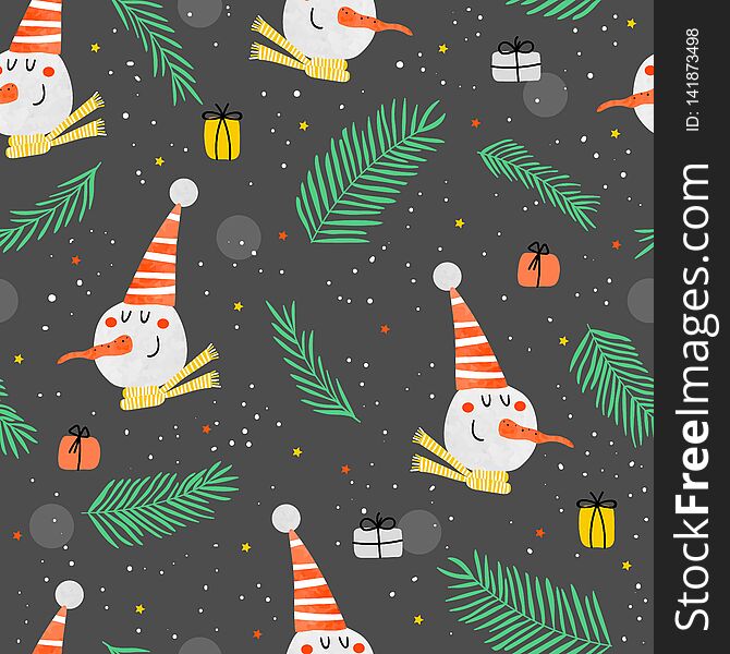 Holiday background with funny snowmen