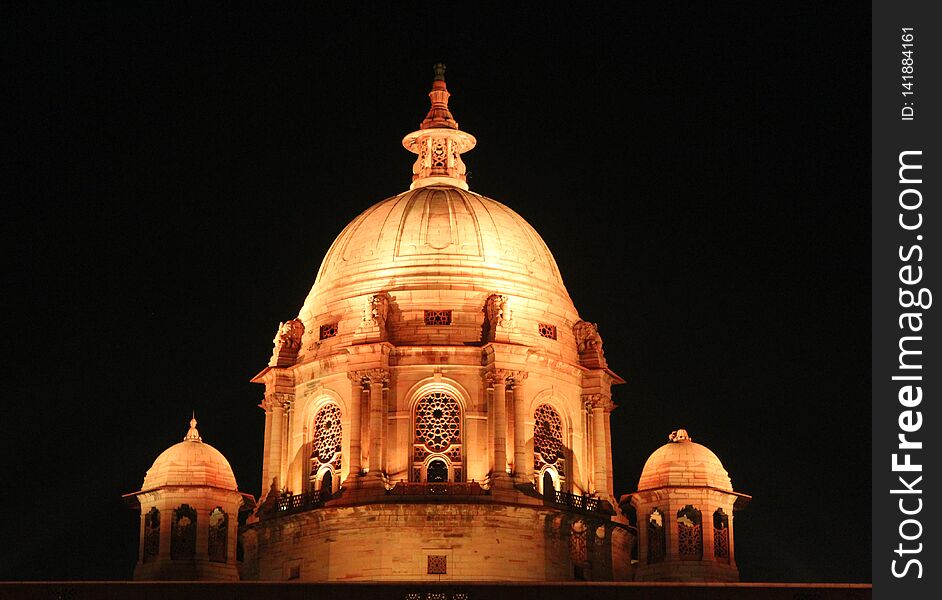 LED lights lighting up the Rashtrapati Bhavan in New Delhi,India. Rashtrapati Bhavan is the official home of the president of India.