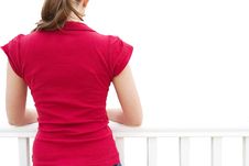 Young Woman Leaning On Railing. Royalty Free Stock Photography