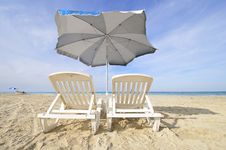 Chairs And Umbrella On Tropical Cuban Beach Royalty Free Stock Photography Chairs And Umbrella On Tropical Cuban Beach Royalty Free Stock Photography