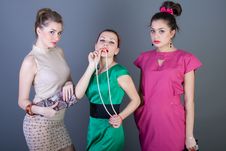 Three Happy Retro-styled Girls Royalty Free Stock Photos Three Happy Retro-styled Girls Royalty Free Stock Photos