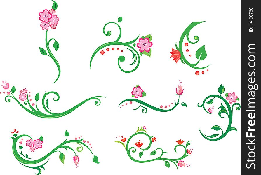 Vector collection of green branches with flowers. First pack. Vector collection of green branches with flowers. First pack.