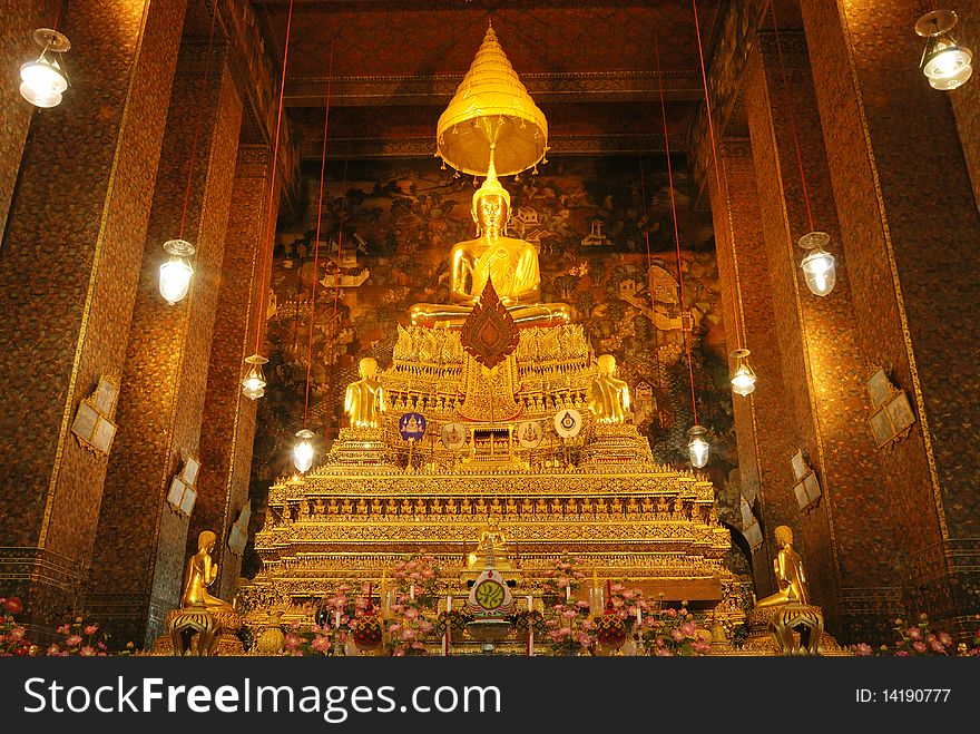 The buddha image part of wat po temple at bangkok province of thailand