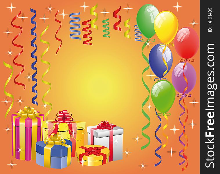 Balloon Background with Streamers and Gift Boxes. Balloon Background with Streamers and Gift Boxes