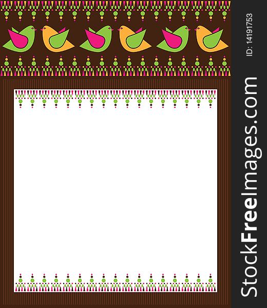 Brown and pink frame with birds and decorations ready for your text. Brown and pink frame with birds and decorations ready for your text