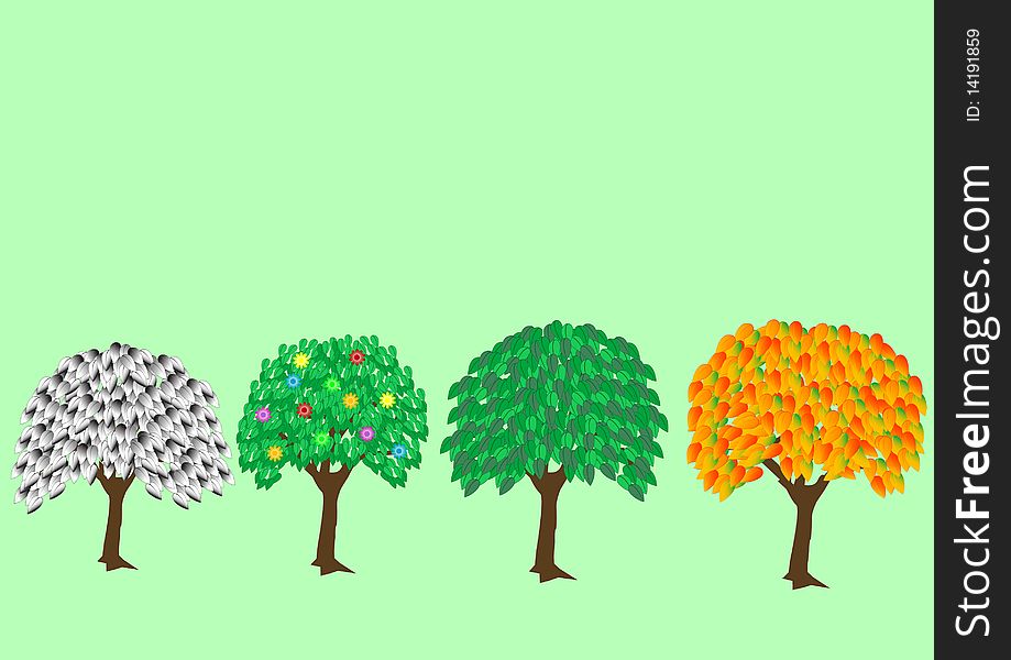 Illustration trees with foliage on white background
