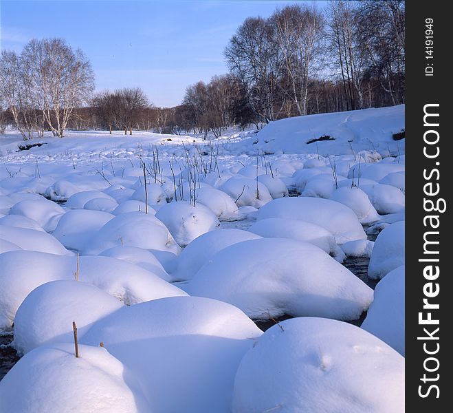 Snow ball on the frozen river