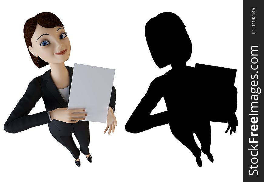 Businesswoman and panel on a white background with alpha mask. Businesswoman and panel on a white background with alpha mask