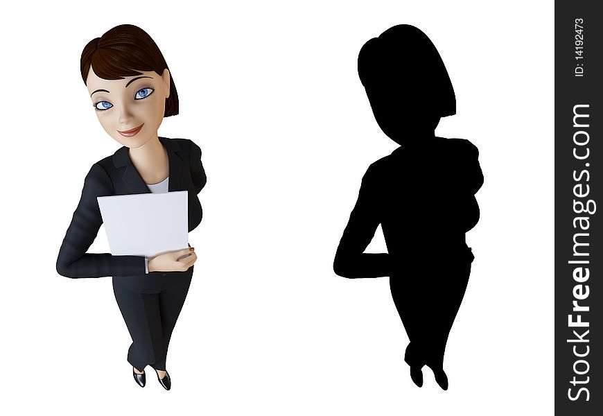 Businesswoman and panel on a white background with alpha mask. Businesswoman and panel on a white background with alpha mask