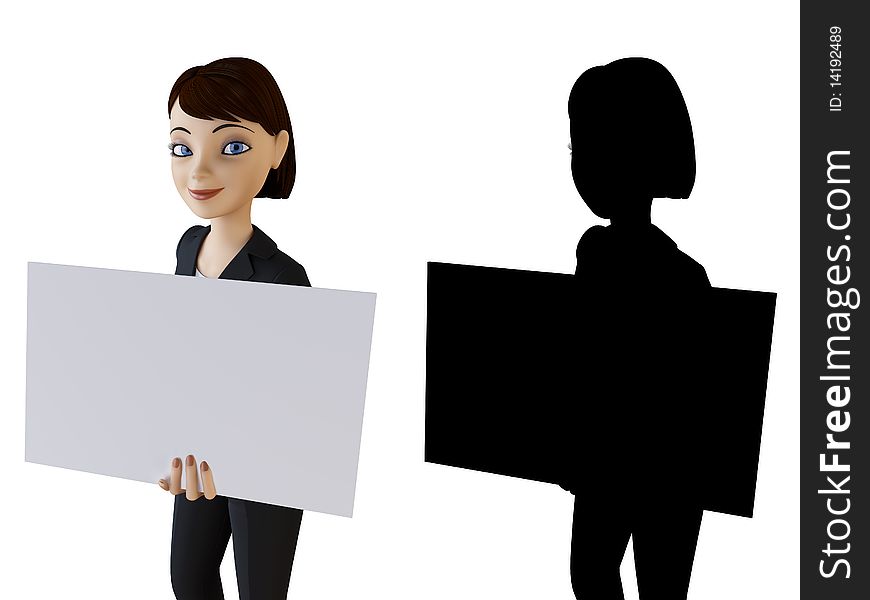 Businesswoman and panel on a white background with alpha mask. Businesswoman and panel on a white background with alpha mask