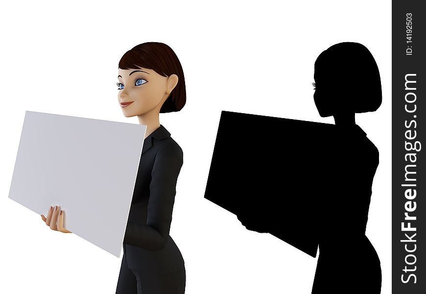 Businesswoman and panel on a white background with alpha mask. Businesswoman and panel on a white background with alpha mask