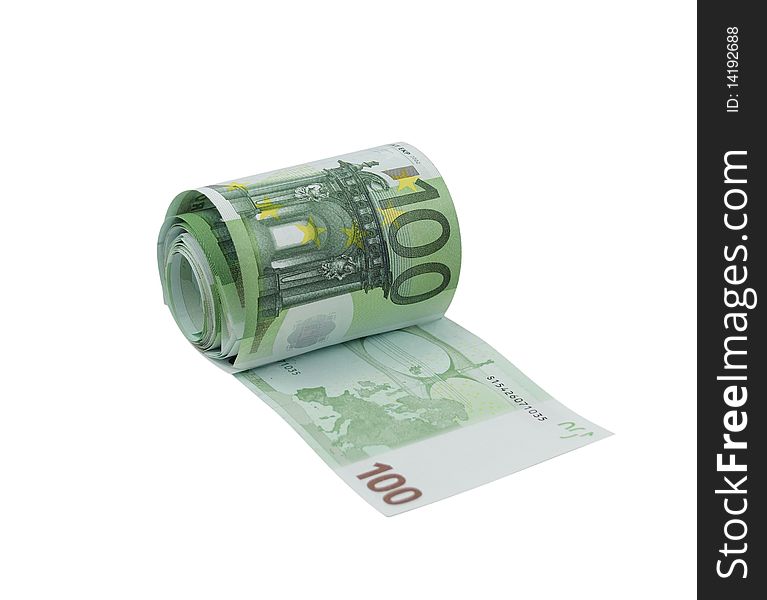 Toilet paper made from 100 euro banknotes, isolated on a white. Toilet paper made from 100 euro banknotes, isolated on a white