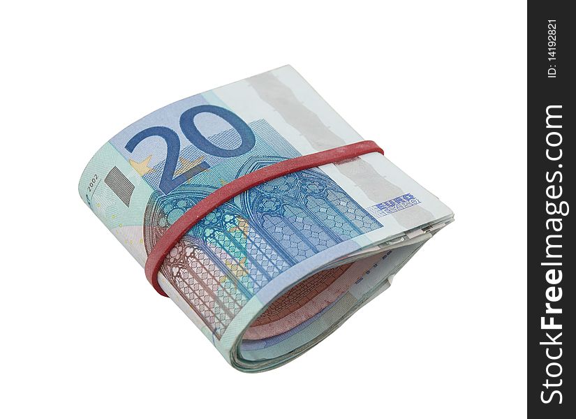 Euro Banknotes Rolled On A White