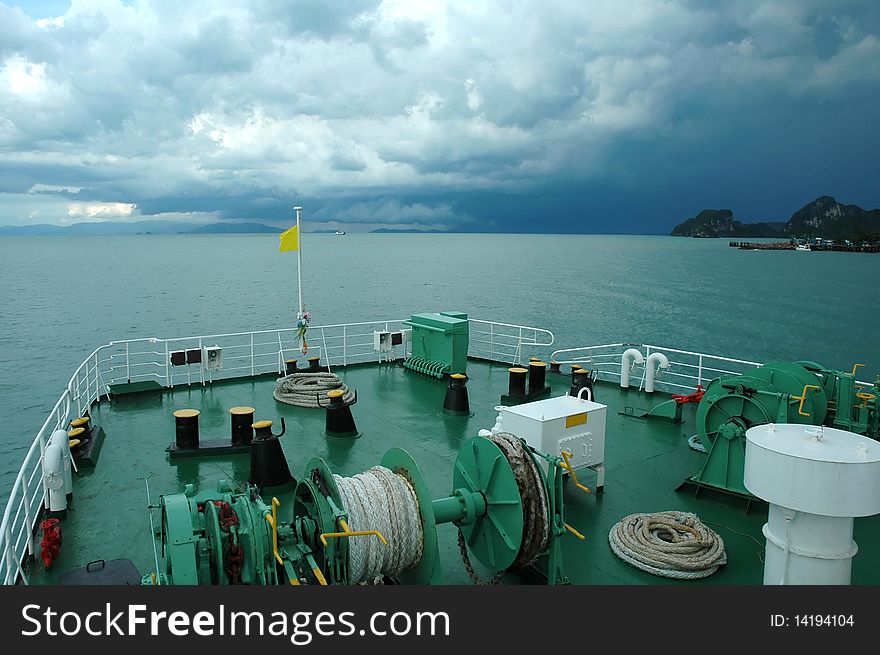 Green ship in monsoon season