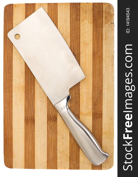 Meat Cleaver Isolated Over Wooden Background