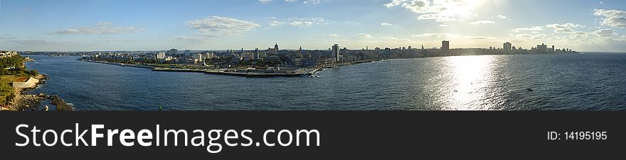 Panoramic view of Havana bay entrance and skyline. Panoramic view of Havana bay entrance and skyline