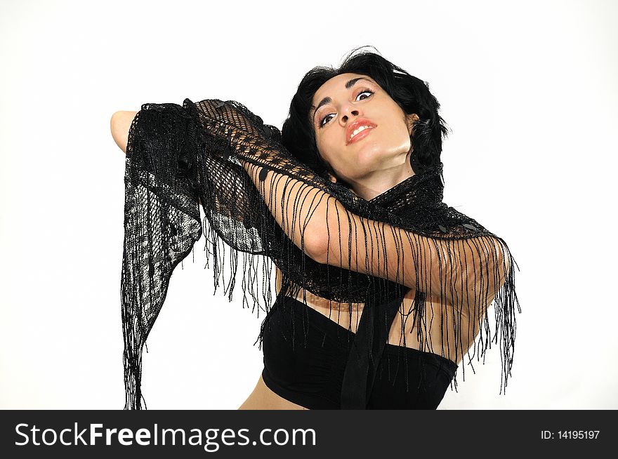 Portrait of young passionate hispanic flamenco dancer woman isolated on white. Portrait of young passionate hispanic flamenco dancer woman isolated on white