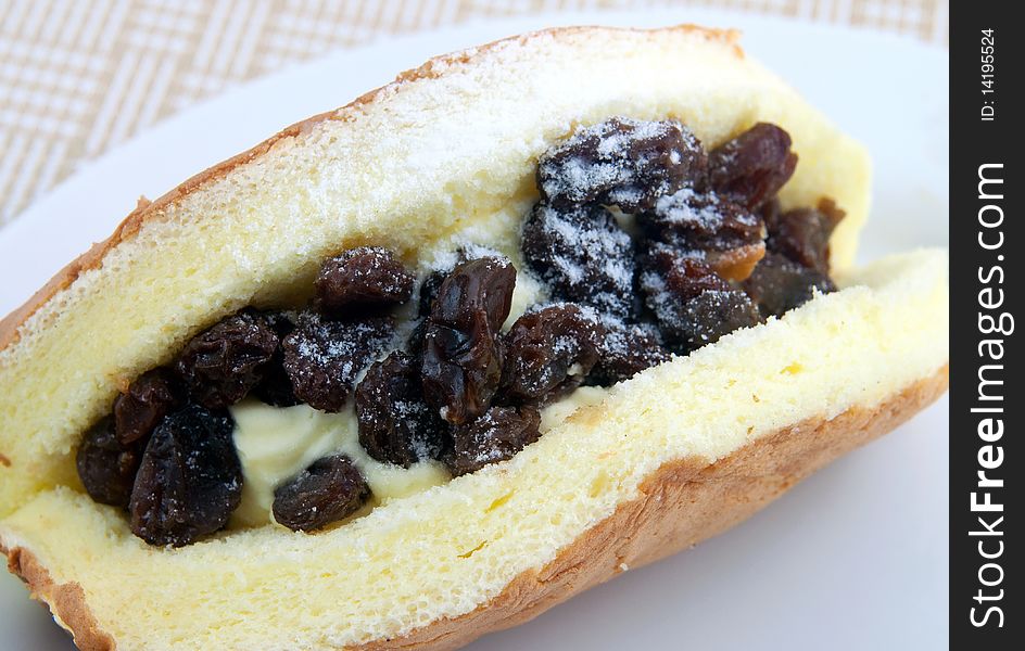 Delicious pastry made with black raisins and cream. Delicious pastry made with black raisins and cream