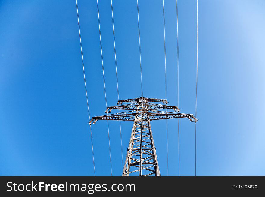 Electricity high voltage tower with blue sky. Electricity high voltage tower with blue sky