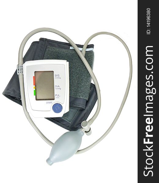Electronic instrument for measurement of the blood pressure is insulated on white background