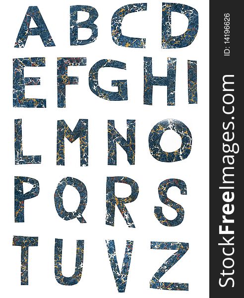 Alphabet carved on marbled paper. Alphabet carved on marbled paper