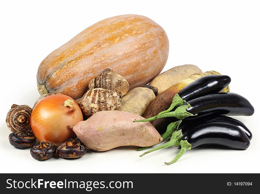 Set of different vegetables isolated on the white background