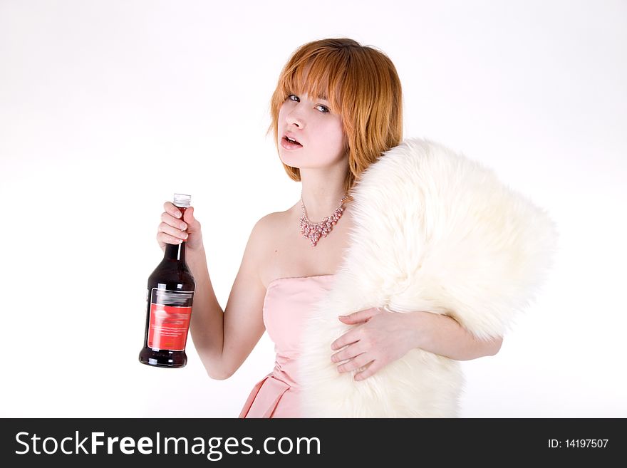 Closeup portrait of a woman with bottle