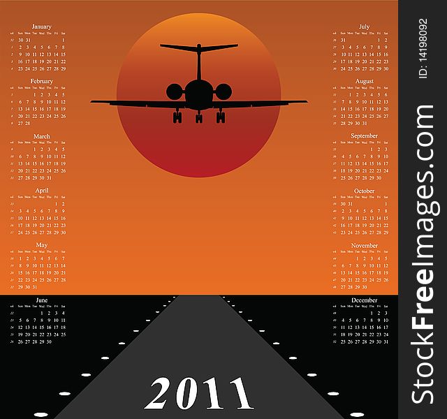 2011 calendar with jet plane landing on runway