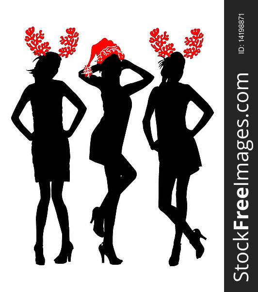 Black silhouettes santa claus girls