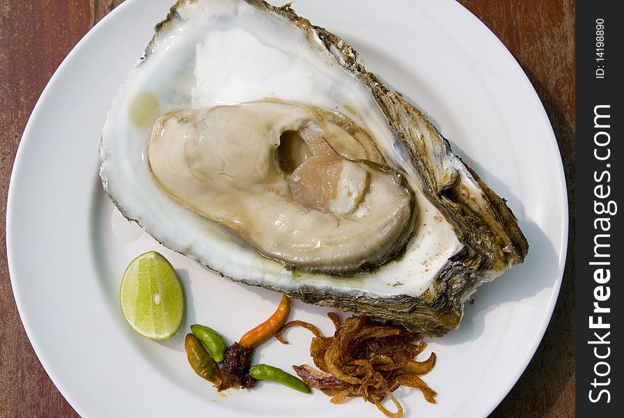 Fresh oyster on a white plate