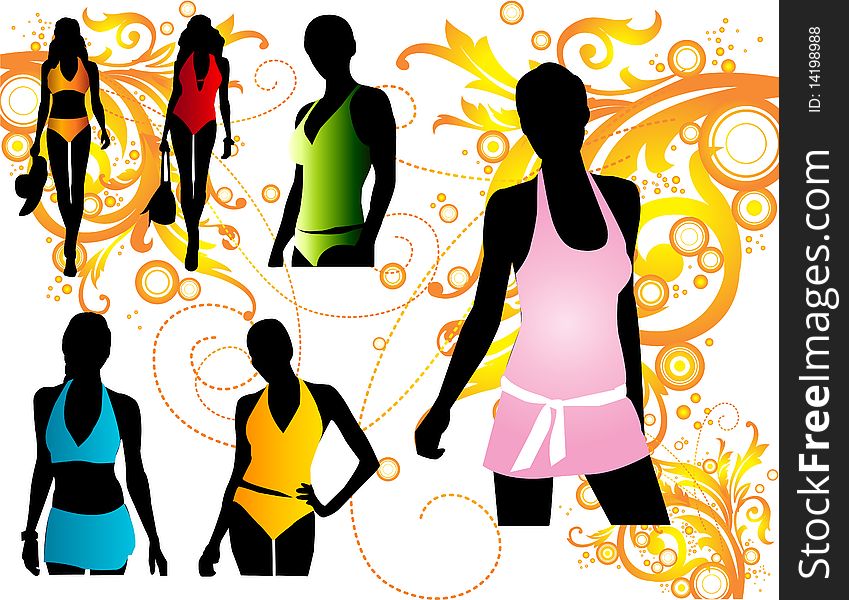 Silhouettes women in color swimwear. Silhouettes women in color swimwear