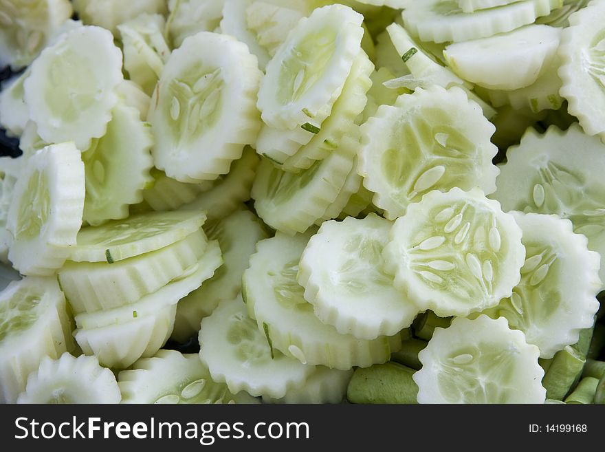Close-up fresh-cut slices of cucumber