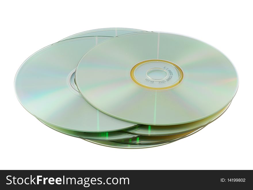 Compact disk, optical storage, on white