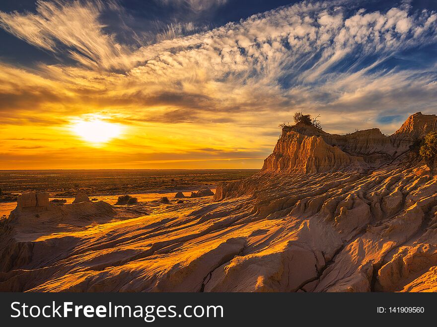 Sunset over Walls of China in Mungo National Park, New South Wales, Australia. Sunset over Walls of China in Mungo National Park, New South Wales, Australia