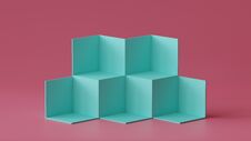 Cube Boxes Backdrop Display On Blank Wall Background. 3D Rendering. Stock Photos