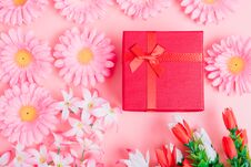 Flower And Gift Box On Pink Background Royalty Free Stock Image Flower And Gift Box On Pink Background Royalty Free Stock Image