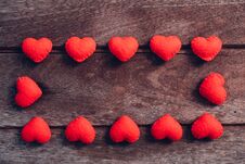 Fabric Red Heart On Wooden Background Stock Image