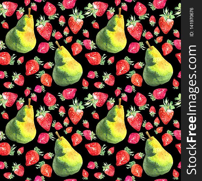 Watercolor Seamless Pattern With Hand Drawn Fresh Juicy Fruits