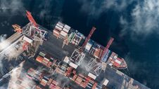 Container Cargo Ship In Import Export Business Logistic, Freight Transportation, Aerial View. Royalty Free Stock Image