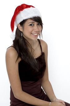 Cute Girl In Santa Hat Stock Photo